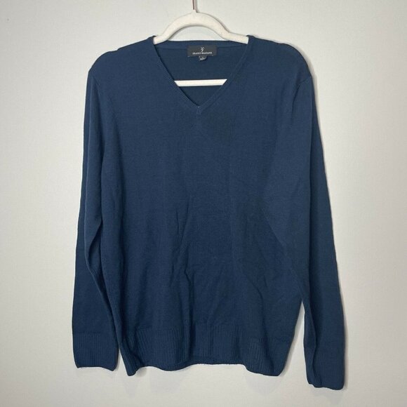 Franco Biagianti Mens 100% Merino Wool Blue V Neck Sweater Size Large - Picture 1 of 6